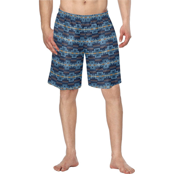 Navy Aztec Men's Western Swim Trunk Shorts