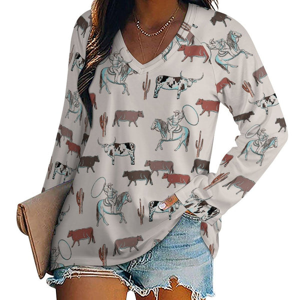 Baha Ranch Western Cow Cattle Long Sleeve Top