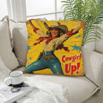 Vintage Cowgirl Up Throw Pillow Case 18 x 18 Made in America