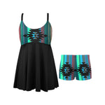 Teal Aztec Swim Dress & Shorts Set