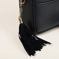 Dark PU Rectangular Crossbody with Tassel