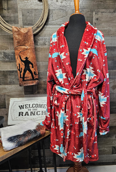 Burgundy Aztec Women's Western Bath Robe