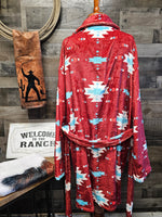 Burgundy Aztec Women's Western Bath Robe