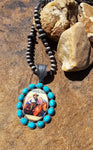 Vintage Cowgirl Pendant on beaded necklace