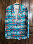 Teal Blue Aztec Men's Western Blazer