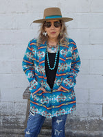 Teal Aztec Women's Western Blazer