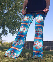 Teal Aztec Flare Pants