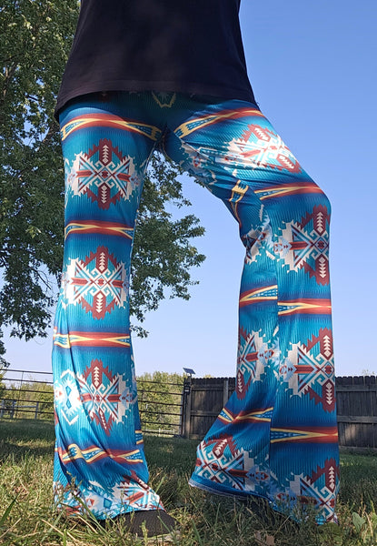 Teal Aztec Flare Pants