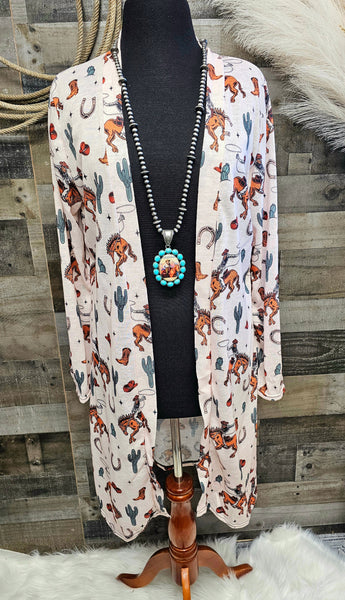 Rodeo Cowboy Print Lightweight Cardigan