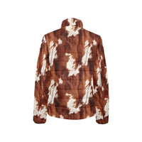 Brown Cow Print Women's Puffy Bomber Jacket