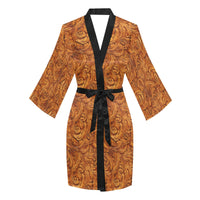 Tooled Leather Print Women's Lounge Kimono Robe