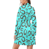 Turquoise Horseshoe Women's Long Sleeve Belted Satin Feel Dressing Lounge Robe