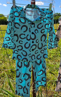 Turquoise Horseshoe Girl's Western Pajama Set