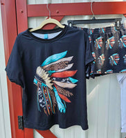 Indian Headdress Women's Western Short and Top Pajama Set