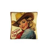 Vintage Cowgirl Up Throw Pillow Case 18 x 18 Made in America