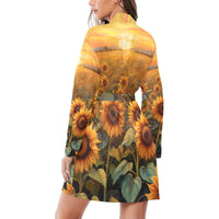 Sunflower Field Women's Long Sleeve Belted Satin Feel Dressing Lounge Robe