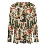 Baha Ranch Western Cactus Print Long Sleeve Top