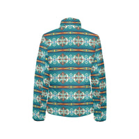 Teal Aztec Women's Puffy Bomber Jacket