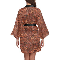 Tooled Leather Print Women's Lounge Kimono Robe