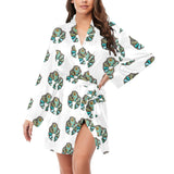 Turquoise Naja Women's Long Sleeve Belted Satin Feel Dressing Lounge Robe