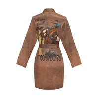 Them Cowboys Western Women's Long Sleeve Belted Satin Feel Dressing Lounge Robe