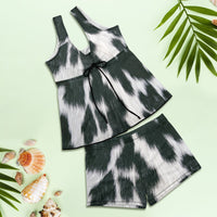 Black White Cowhide Print Tankini Boy Shorts Swim Set