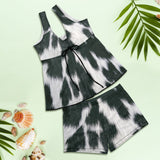 Black White Cowhide Print Tankini Boy Shorts Swim Set