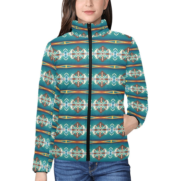 Teal Aztec Women's Puffy Bomber Jacket