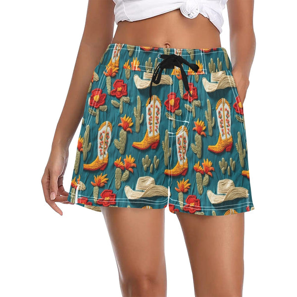 Women's Cactus Cowgirl Boot Beach Board Shorts