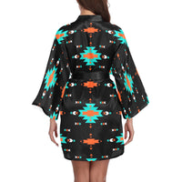 Orange Turquoise Women's Lounge Kimono Robe