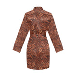 Tooled Leather Print Women's Long Sleeve Belted Satin Feel Dressing Lounge Robe