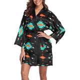 Orange Turquoise Women's Lounge Kimono Robe