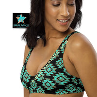 Yeehaw Turquoise Aztec Bikini Top