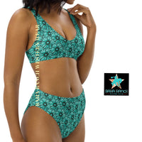 Yeehaw Turquoise Floral Leather Print Bikini