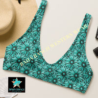 Yeehaw Turquoise Floral Leather Print Bikini Top Size Small Ready to ship