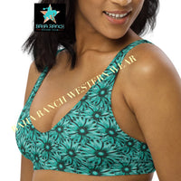 Yeehaw Turquoise Floral Leather Print Bikini Top