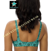 Yeehaw Turquoise Floral Leather Print Bikini Top