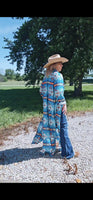 Teal Aztec Long Shirt Dress Duster