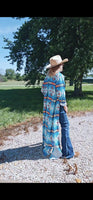 Teal Aztec Long Shirt Dress Duster