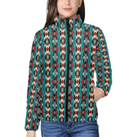 Teal Aztec Women's Puffy Bomber Jacket