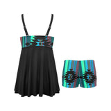 Teal Aztec Swim Dress & Shorts Set