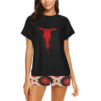 Red Aztec Bull Women's Western Top and Short Pajama Set