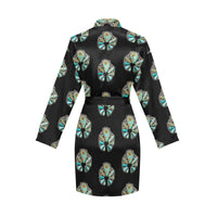 Turquoise Naja Women's Long Sleeve Belted Satin Feel Dressing Lounge Robe