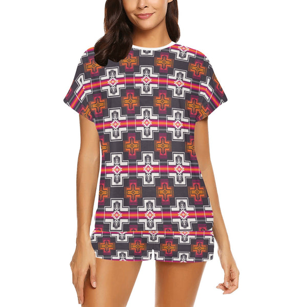 Red Aztec Women's T Shirt Shorts Pajama Set