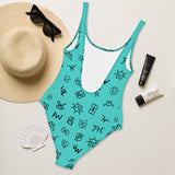 Yeehaw Turquoise Cattle Brands One-Piece Swimsuit