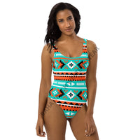 Yeehaw Turquoise Orange Aztec One-Piece Swimsuit