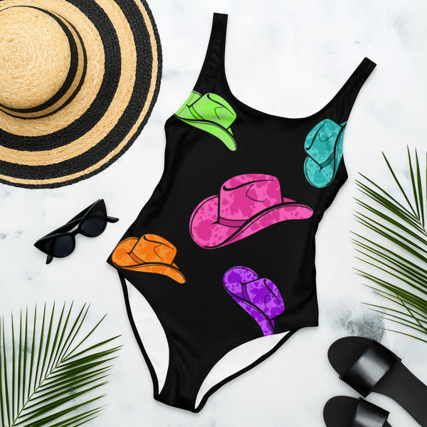 Ready to Ship All Neon Hat One Piece Swimsuit size 2XL