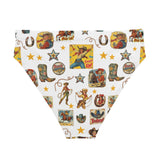 Yeehaw Vintage Cowgirl Collage White Bikini Bottom