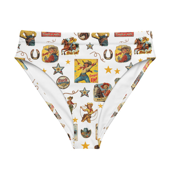 Yeehaw Vintage Cowgirl Collage White Bikini Bottom