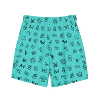 Yeehaw Turquoise Cattle Brands Men's Swim Trunks